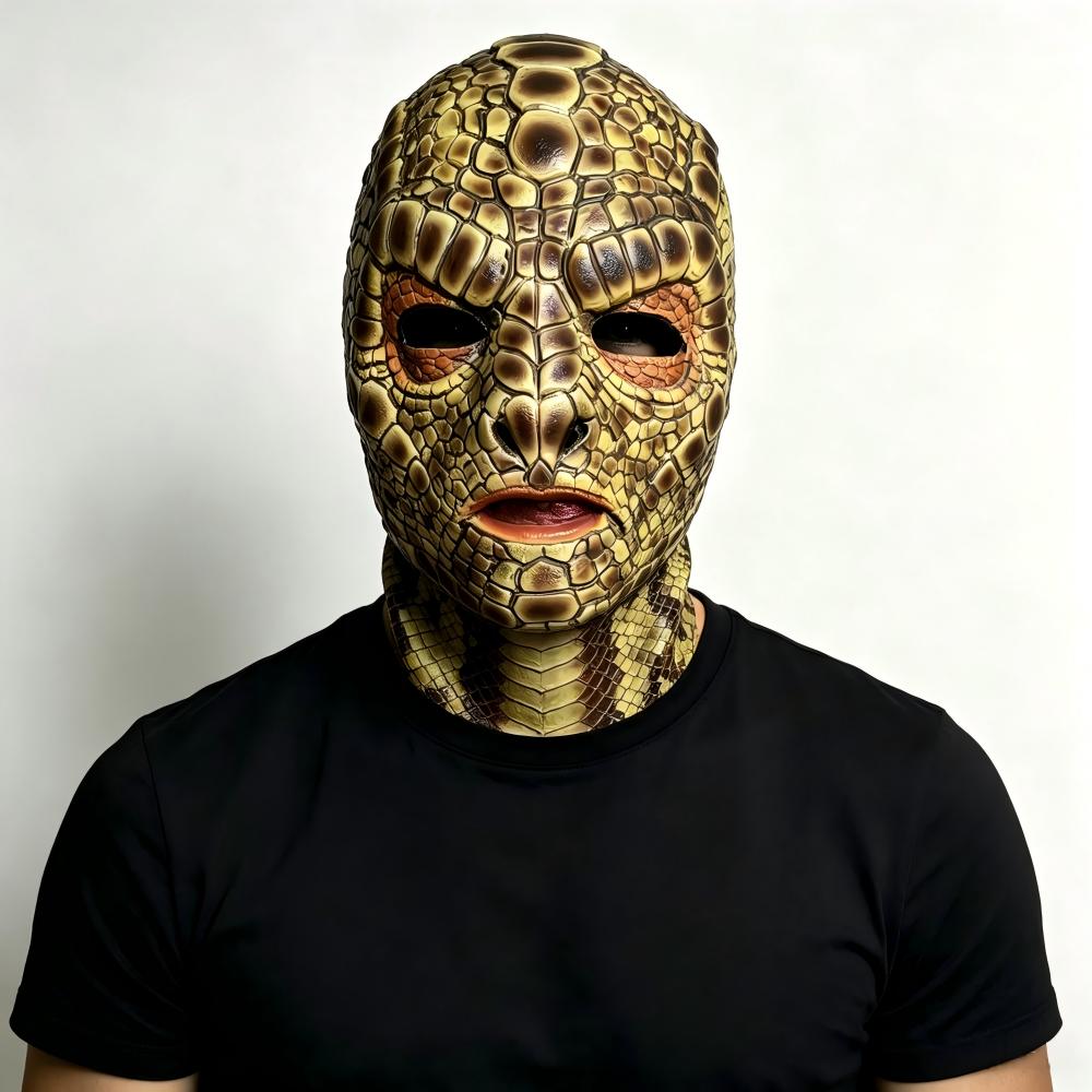 Cobra Extruder - リアルな蛇の怪物マスク、ラテックス製のトカゲの男のマスク、恐ろしい動物の蛇の全身覆い、ハロウィーンマスク。