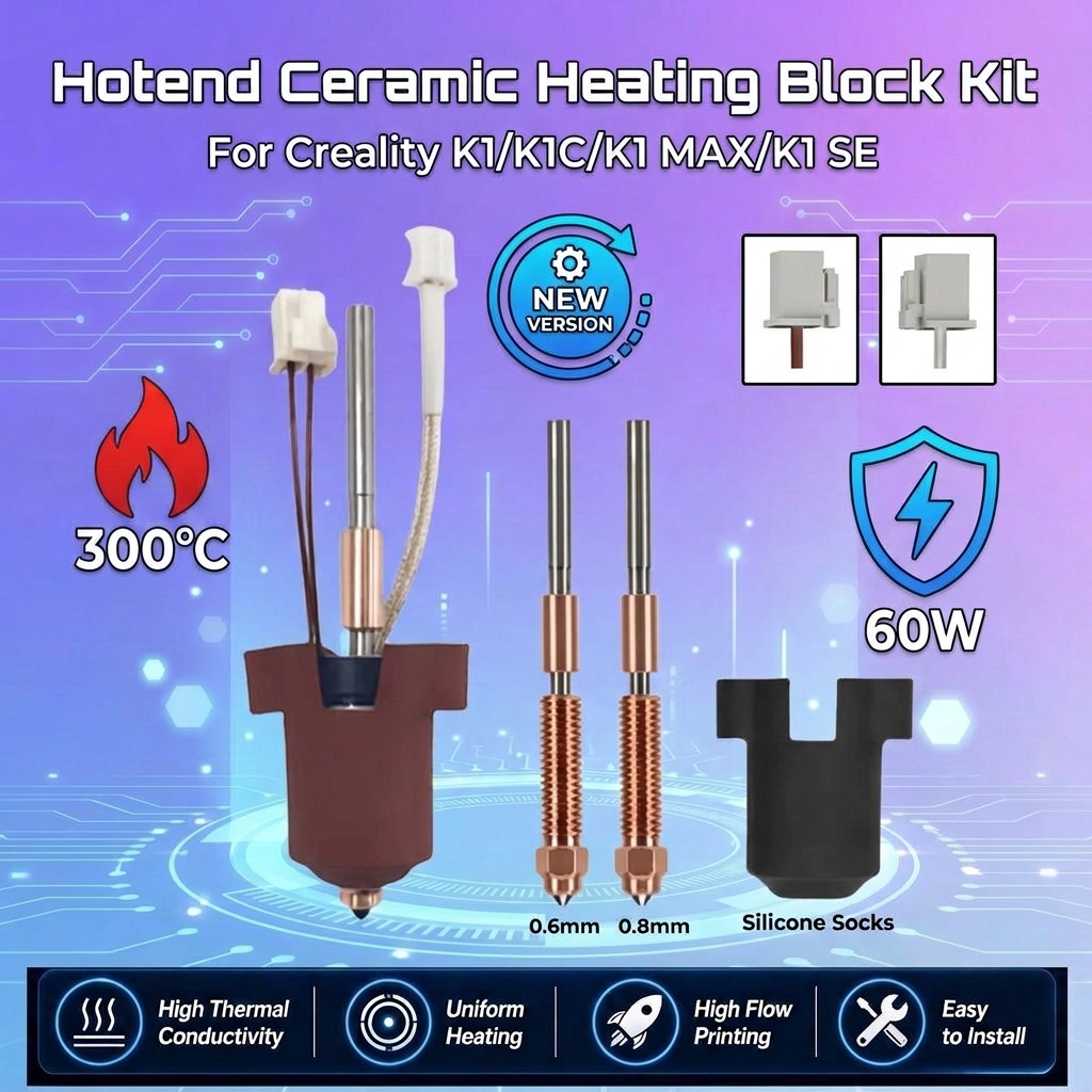High Flow Ceramic Hotend - Creality K1 K1C K1 MAX ホットエンドセラミック加熱ブロックキット