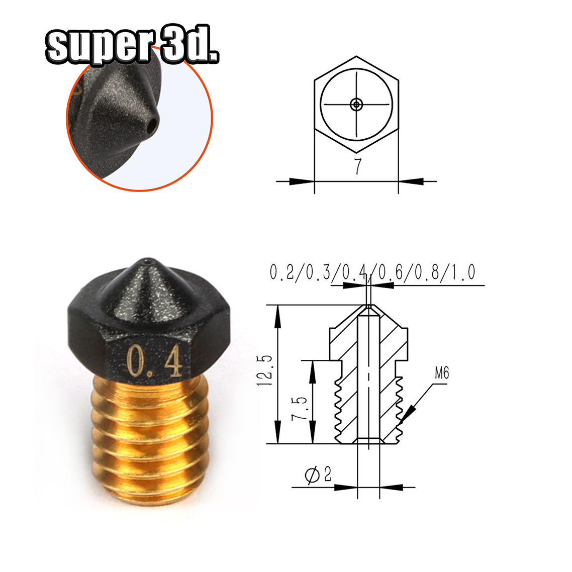 3Dプリンター用の真ちゅう製ノズルのセット,ワイヤー0.2/ - Nozzle Tungsten のレビューと価格