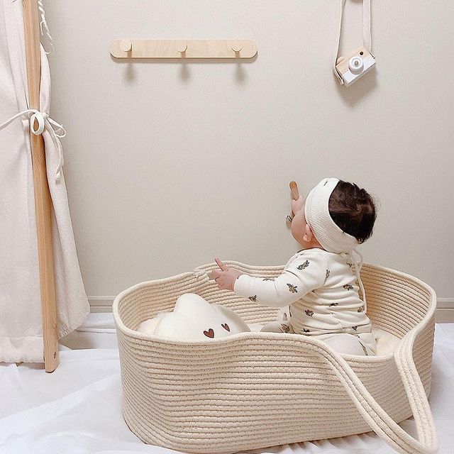 イン風新しい綿ロープ織ベビーハンドバスケット折りたたみポータ - Carriage Bed のレビューと価格