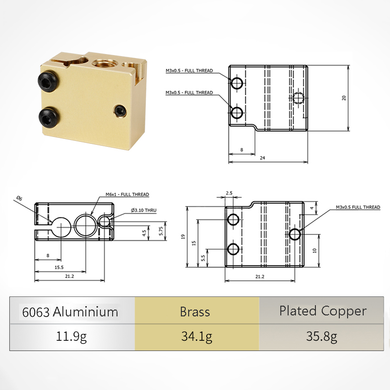 高品質の銅メッキメッキヒーターブロック,3Dプリンター部品, - Direct Drive Extruder のレビューと価格